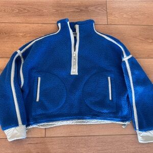 Free People Blue and White Zip-Up Hoodie